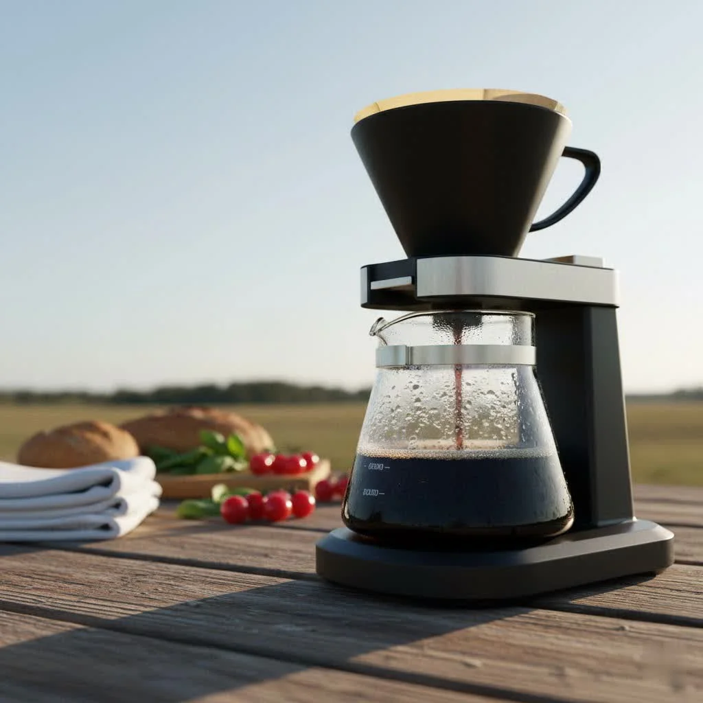 Syphon coffee maker brewing on a wooden table