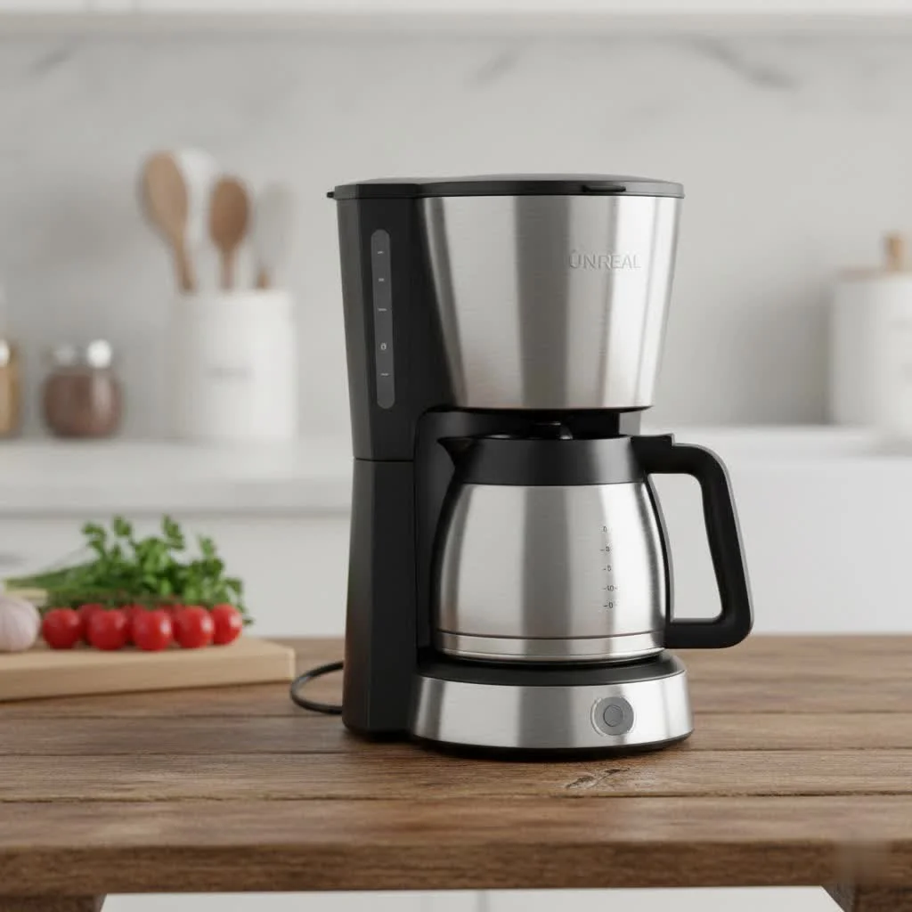 A variety of coffee makers on a kitchen counter, including a drip machine, espresso maker, and French press.